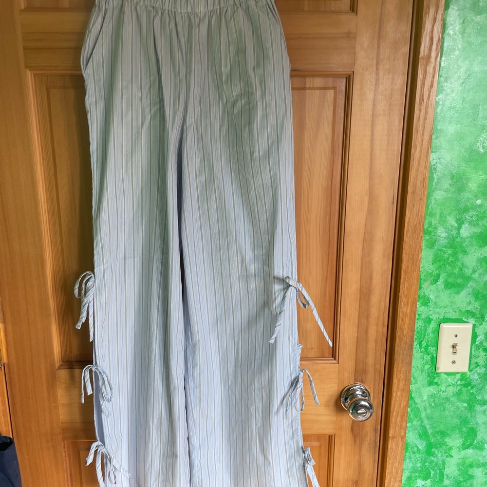 Wild Fable Women's Light Blue Striped Pants with Side Ties size xs